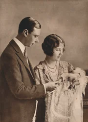 The Duke and Duchess of York at the christening of Princess Elizabeth