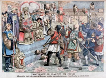 The Emperor being shown heads of Mandarins suspected of supporting the Russians, China