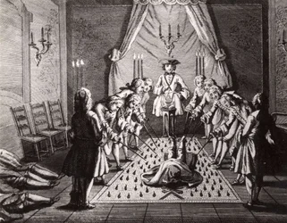 The French Freemasons initiation ceremony, 18th century