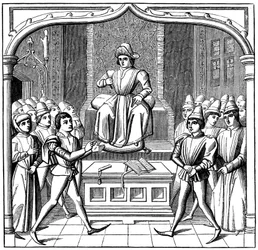 The Judicial Duel, the Plaintiff Opening His Case Before the Judge