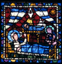 The Nativity, stained glass, Chartres Cathedral, France