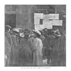 The Scene Round the Fateful Board at Southampton, April 20, 1912