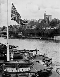 The Union Jack Flying Half Mast at the Eton College Boathouse, Berkshire