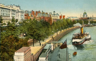The Victoria Embankment and Steamship on the River Thames, London, c1910