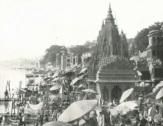 The Vishnu Pond and Ghat, Benares, India