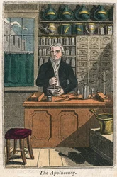 The Apothecary Using Pestle and Mortar to Prepare Drugs, 1823