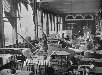The interior of the Grand Hotel, showing the damage done by the bombardment