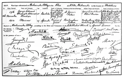 The marriage certificate of the Duke and Duchess of Kent