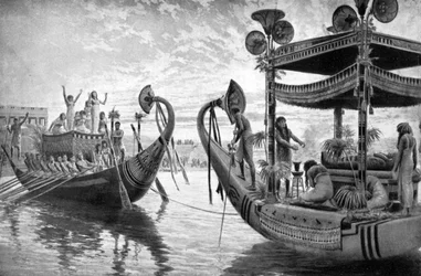 The mummy of Tutankhamun crossing the Nile for the last time, Egypt