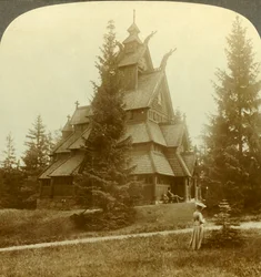 The old Church of Gol, a quaint 12th century Building at Osoarshal, Norway, c1905