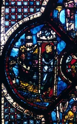 The pilgrim leaves Jerusalem for Jericho, stained glass, Chartres Cathedral, France