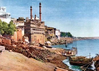 The River Ganges and the Burning Ghats at Benares Varanasi, India