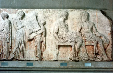 The Sacred Robe of Athena Held Up by Cult Officials, and Athena and Hephaistos, 438 BC