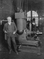 Thomas Alva Edison with His First Dynamo for Producing Electric Light