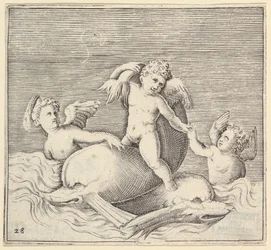 Three Cupids and Two Dolphins