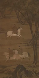 Three Horsemen Riding under Willows