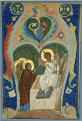 Three Maries and the Fiery Angel at the Tomb. Initial, ca 1310