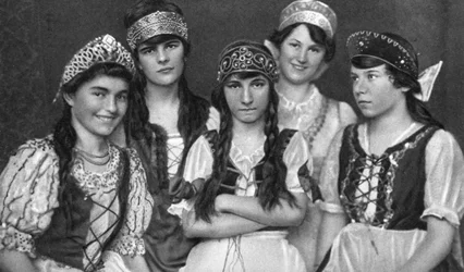 Traditional costumes worn by Hungarian women, Hungary, 1922