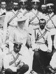 Tsar Nicholas II and Tsarina Alexandra Fyodorovna of Russia with a Group of Army Officers, c. 1904
