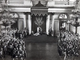 Tsar Nicholas II speaking at the opening of the first Duma, St Petersburg, Russia