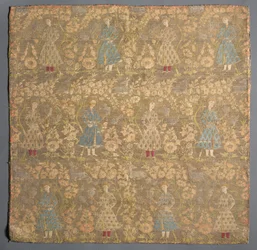 Twill weave with falconers amid rose bushes, 1650-1699
