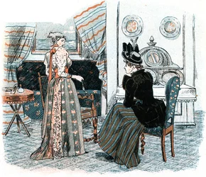 Two Delicate Ladies Talking Together in a Delicate Room