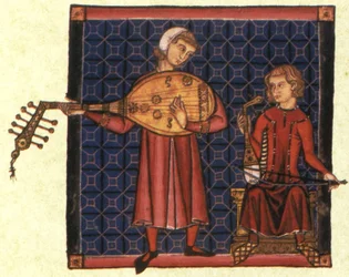 Two Minstrels. Illustration from the Codex of the Cantigas de Santa Maria, c. 1280