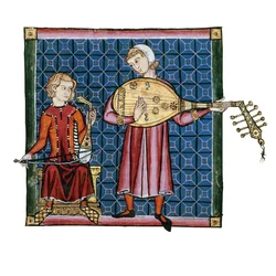 Two Minstrels. Illustration from the Codex of the Cantigas de Santa Maria