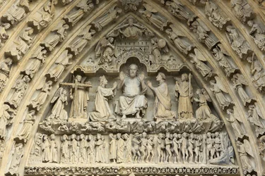 Tympanum of the Portal of the Last Judgement: Christ of Judgment, Virgin Mary and St. John Intercede for the Salvation of Souls, Amiens Cathedral