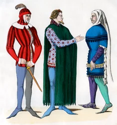 Valet and lords in 14th century costume