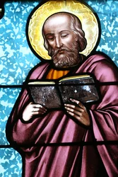 Vault de Lugny Church, Stained Glass Window: Simon the Zealot, France