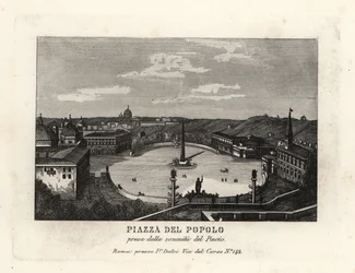 View of the Piazza del Popolo with an Egyptian obelisk of Rameses II from Heliopolis, from the summit of the Pincian Hill, Rome