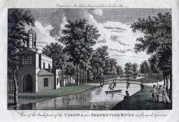 View of the back part of the Cassina and Serpentine River in Chiswick Gardens, London