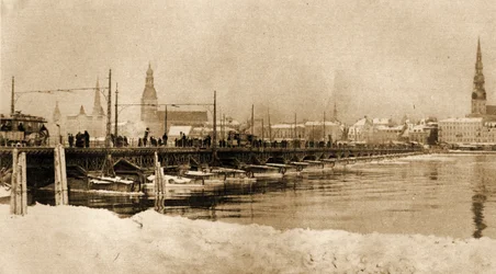 View of the floating Bridge over the Dwina, Riga, Latvia