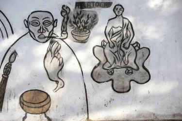 Voodoo wall painting on the Akodessewa Fetish Market, known as the world