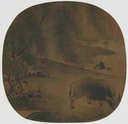 Water Buffalo and Herdboy under Willows