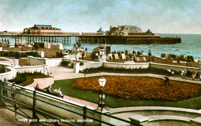 West Pier and Italian Gardens, Brighton, Sussex, 1928