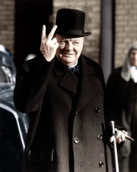 Winston Churchill Making His Famous V for Victory Sign, 1942