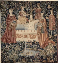 Woman Bathing surrounded by Attendants Tapestry series La Vie Seigneuriale