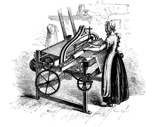 Woman operating a power loom for weaving cotton