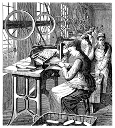 Women Securing Bristles in Brushes Using Woodbury