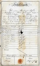 Year-end school report of the elementary school on Sunday of a pupil (Monika Haltenberger, daughter of the sacristan), of an elementary school dated 24 September 1840, Academie de Geretsried, Haute Baviere in Germany, Europe