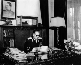 Yugoslav leader Marshal Josip Broz Tito in his office, Belgrade, Yugoslavia, c1946-c1947.