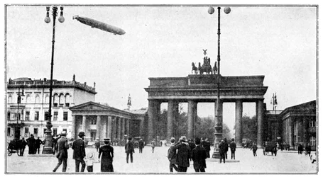 Zeppelin Airship Passing Over Brandenburg Gate, Berlin, First World War