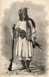 An Afghan soldier, illustration from The World in the Hands, engraved by H. Koch, published 1878