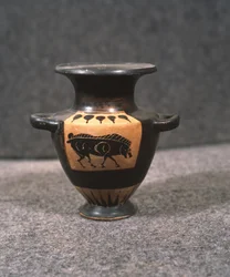 Black-Figure Hydria or Water Pot, Depicting a Bull, 5th Century BC
