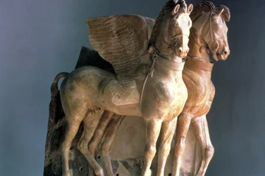 Pair of Winged Terracotta Horses, from the Temple of Tarquinia, Italy, 5th - 6th century BC