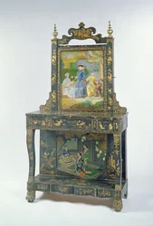 Chinese export black lacquered and parcel gilt hall stand, mid 19th century