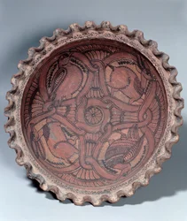 Coptic cup, painted terracotta with swag borders, Egyptian, 7th century AD