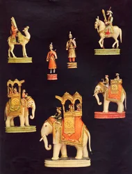 Pieces from an Ivory Chess Set Made in Delhi for Begum Samru in c.1790